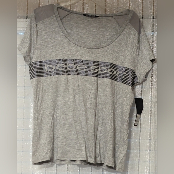 bebe Tops - Bebe Sport Stretchy Gray Tee Shirt Size L NWT MSRP $39